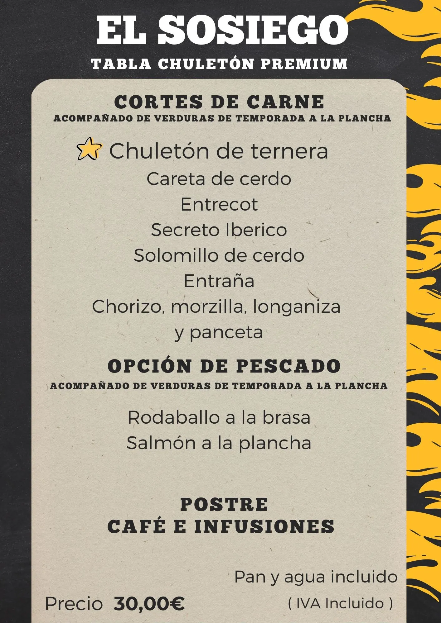 Menú Tabla Chuletón Premium